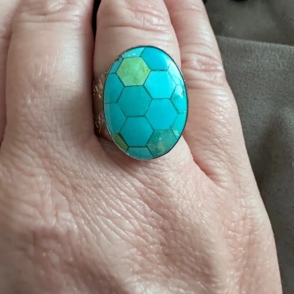 Honeycomb design turquoise ring in sterling silver by Jay King - Picture 4 of 14